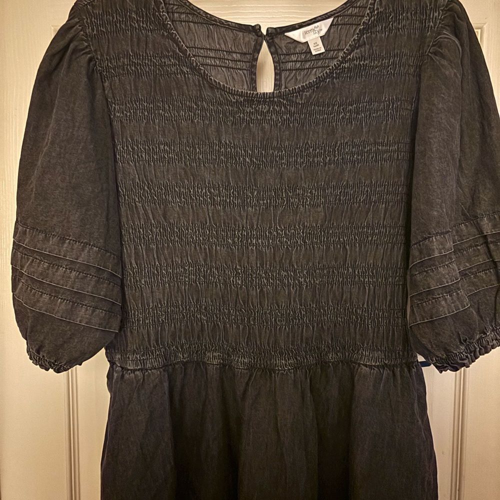 Black Smocked Midi Dress - Picture 7 of 8